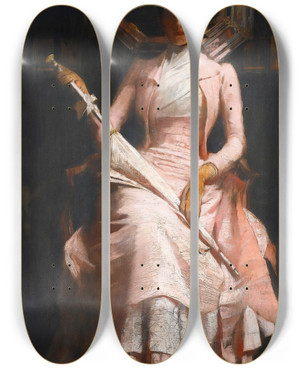 Triptych art skateboard deck of James Jebusa Shannon The Pink Silk Dress by James Jebusa Shannon (1862-1923)