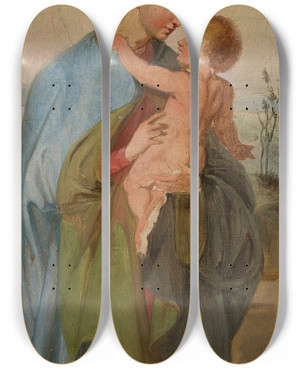 Triptych art skateboard deck of Ignacy Gierdziejewski Virgin Mary With Jesus by Ignacy Gierdziejewski (1826-1860)