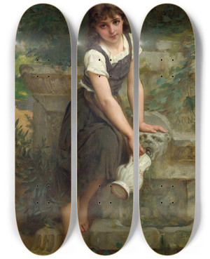 Triptych art skateboard deck of Mile Munier At The Fountain by mile Munier (1840-1895)
