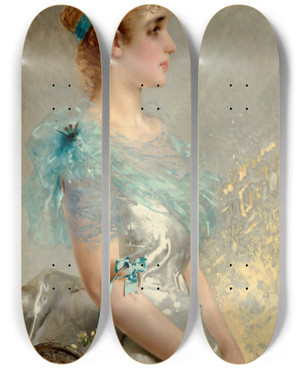 Triptych art skateboard deck of Vittorio Matteo Corcos The Flower Basket by Vittorio Matteo Corcos (1859-1933)