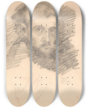 Triptych art skateboard deck of Niels Bjerre Mandsportrt Og Let Rids Af En Hnd by Niels Bjerre (1864-1942)