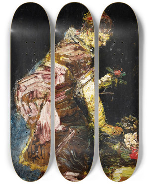 Triptych art skateboard deck of Adolphe Monticelli Jeune Femme Arrangeant Des Fleurs by Adolphe Monticelli (1824-1886)
