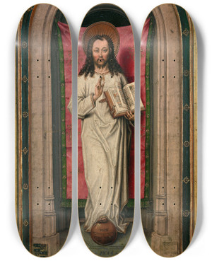 Triptych art skateboard deck of Master Of 1499 Christ Salvator Mundi by Master Of 1499 (15-)