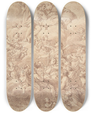 Triptych art skateboard deck of Charles Nicolas Cochin Ii Angels Adoring The The Holy Trinity by Charles Nicolas Cochin Ii (1715-1790)