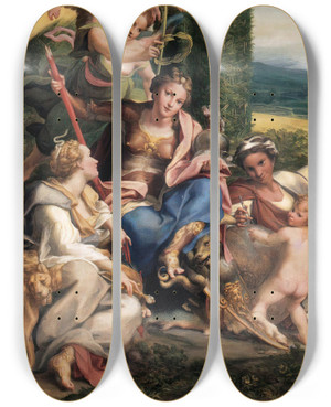 Triptych art skateboard deck of Correggio Allegory Of Virtues by Correggio (1489-1534)