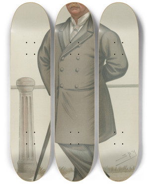 Triptych art skateboard deck of Leslie Matthew Ward Politicians Mac Co John J Mac Donnell 7 October 1882 by Leslie Matthew Ward (1851-1922)