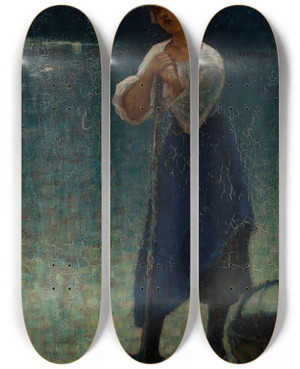 Triptych art skateboard deck of Wadysaw Wankie Green Fisherwoman by Wadysaw Wankie (1860-1925)