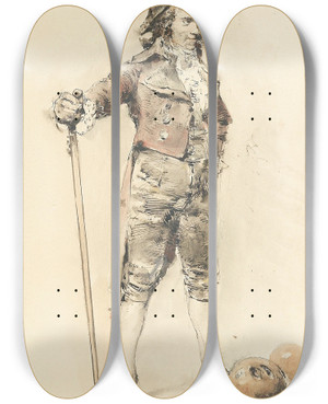 Triptych art skateboard deck of Charles Wilda Ein Herr Im Directoire Kostm by Charles Wilda (1854-1907)