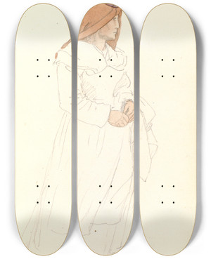 Triptych art skateboard deck of P C Skovgaard Italiensk Kvinde Med Et Trklde Om Hovedet Og En Bylt P Hovedet by P C Skovgaard (1817-1875)