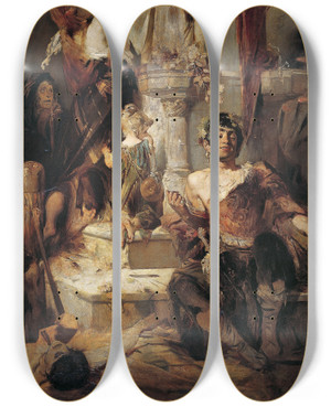 Triptych art skateboard deck of Hans Makart Ancient Victim Scene by Hans Makart (1840-1884)