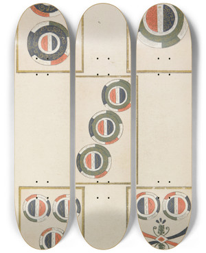 Triptych art skateboard deck of Shimizu Seif Unai No Tomo Pl 210 by Shimizu Seifu (1851-1913)