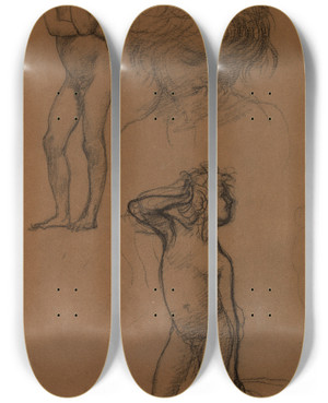 Triptych art skateboard deck of Pierre Puvis De Chavannes Etude Denfants by Pierre Puvis De Chavannes (1824-1898)