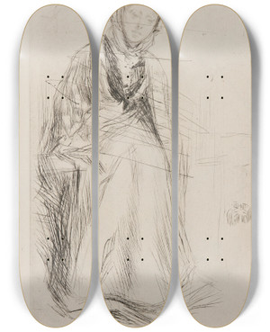 Triptych art skateboard deck of James Abbott Mcneill Whistler The Scotch Widow by James Abbott Mcneill Whistler (1834-1903)