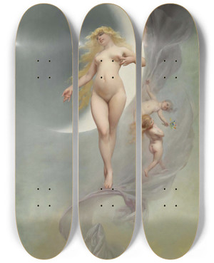 Triptych art skateboard deck of Luis Ricardo Falero The Planet Venus by Luis Ricardo Falero (1851-1896)