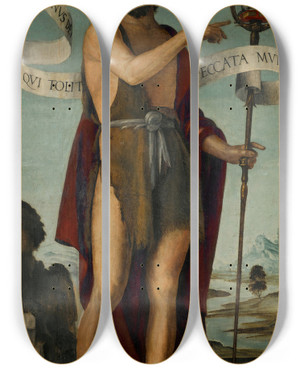 Triptych art skateboard deck of Bernardo Zenale Saint John The Baptist Standing In A Landscape by Bernardo Zenale (1464-1526)