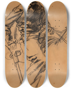 Triptych art skateboard deck of Winslow Homer Cavalry Soldier by Winslow Homer (1836-1910)