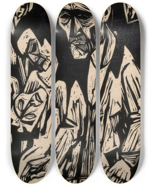 Triptych art skateboard deck of Hermann Scherer Selbstbildnis Mit Pinseln by Hermann Scherer (1893-1927)