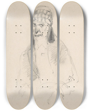 Triptych art skateboard deck of Flicien Rops Man With A Turban by Felicien Rops (1833-1898)