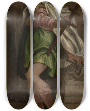 Triptych art skateboard deck of Paolo Veronese Allegory Of Navigation With A Crossstaff by Paolo Veronese (1528-1588)