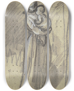 Triptych art skateboard deck of Philipp Rumpf Mdchen Mit Kind Auf Dem Arm by Philipp Rumpf (1821-1896)