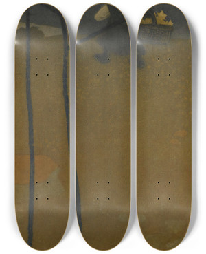 Triptych art skateboard deck of Vojtech Preissig Evening Bell by Vojtech Preissig (1873-1944)