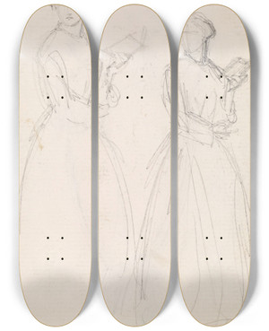 Triptych art skateboard deck of Sir John Everett Millais Female Two Sketches Of A Young Woman Holding A Book_2 by Sir John Everett Millais (1829-1896)