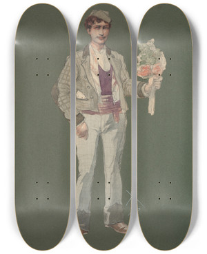 Triptych art skateboard deck of Pipein Gamba Giovane Contadino by Pipein Gamba (1868-1954)