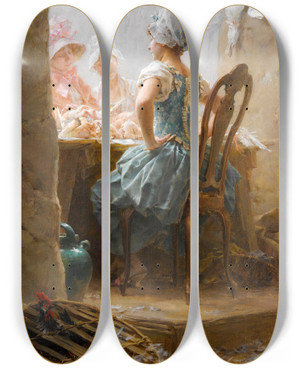 Triptych art skateboard deck of Frederik Hendrik Kaemmerer At The Market by Frederik Hendrik Kaemmerer (1839-1902)