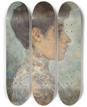 Triptych art skateboard deck of Martinus Van Andringa Portret Van Lizzy In Profiel Naar Rechts by Martinus Van Andringa (1864-1918)