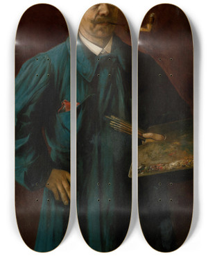 Triptych art skateboard deck of Eduard Majsch Selfportrait by Eduard Majsch (1841-1904)