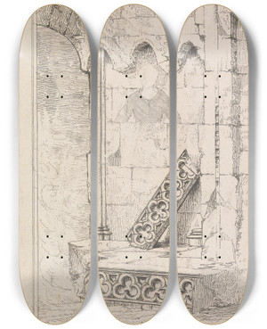 Triptych art skateboard deck of Robert William Billings Vestiges Of Sculpture And Painting In St Stephens Chapel Westminster by Robert William Billings (1812-1874)