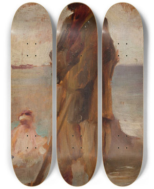 Triptych art skateboard deck of Jan Cigliski Young Tartar In Gurzuf From The Journey To Crimea by Jan Ciaglinski (1858-1913)