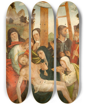 Triptych art skateboard deck of Juan De Borgoa Piet by Juan de Borgoa (1470-1536)