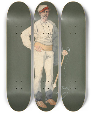 Triptych art skateboard deck of Pipein Gamba Birocciaio by Pipein Gamba (1868-1954)