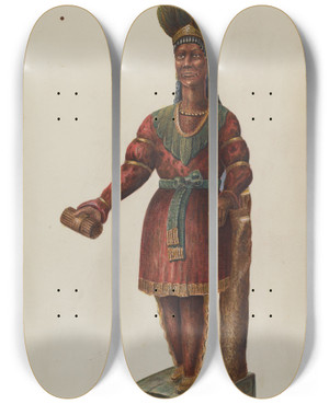 Triptych art skateboard deck of Charles Bowman Cigar Store Indian_3 by Charles Bowman