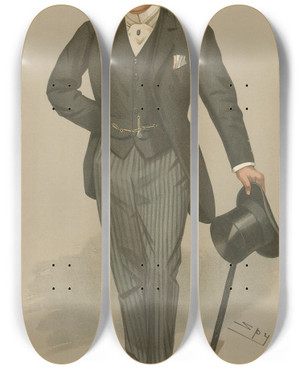Triptych art skateboard deck of Leslie Matthew Ward Politicians Goodwood The Earl Of March 20 August 1896 by Leslie Matthew Ward (1851-1922)