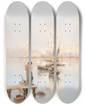 Triptych art skateboard deck of Raffaele Mainella Venice by Raffaele Mainella (1856-1907)