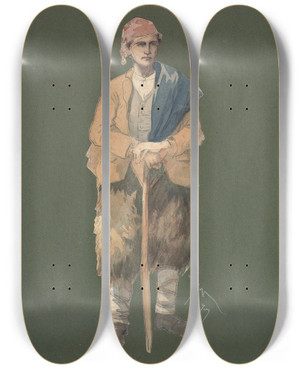 Triptych art skateboard deck of Pipein Gamba Capraio by Pipein Gamba (1868-1954)