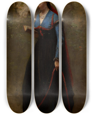 Triptych art skateboard deck of Jeanbaptistecamille Corot The Reader by Jean-Baptiste-Camille Corot (1796-1875)