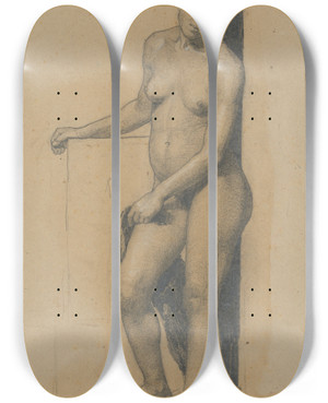 Triptych art skateboard deck of Jozef Hanula Nude Standing Woman by Jozef Hanula (1863-1944)
