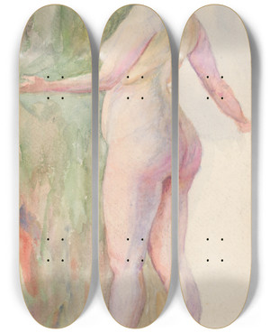 Triptych art skateboard deck of Ivan Abota Standing Female Nude by Ivan Zabota
