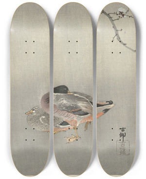 Triptych art skateboard deck of Ohara Koson Ducks At Full Moon by Ohara Koson (1877-1945)