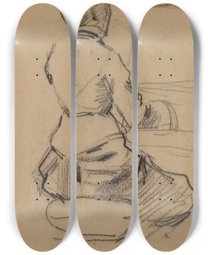Triptych art skateboard deck of Jeanlouis Forain Young Woman Seated At A Piano Verso by Jean Louis Forain (1852-1931)
