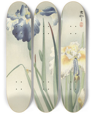 Triptych art skateboard deck of Ohara Koson Irises_1 by Ohara Koson (1877-1945)