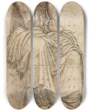 Triptych art skateboard deck of Domenico Ghirlandaio Copy Of A Roman Statue Of A Seated Woman by Domenico Ghirlandaio (1449-1494)