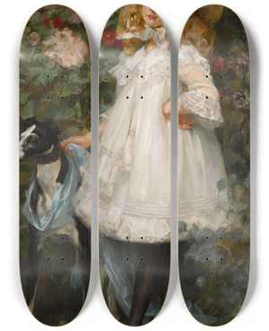 Triptych art skateboard deck of James Jebusa Shannon Portrait Of A Girl by James Jebusa Shannon (1862-1923)