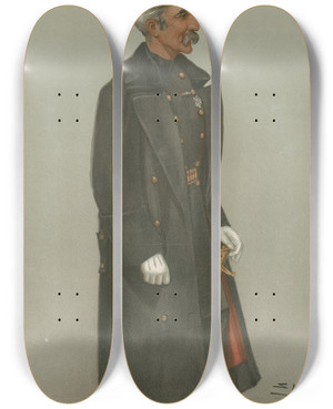 Triptych art skateboard deck of Leslie Matthew Ward Military And Navy Home District Majorgeneral Sir Henry Trotter January 9 1902 by Leslie Matthew Ward (1851-1922)