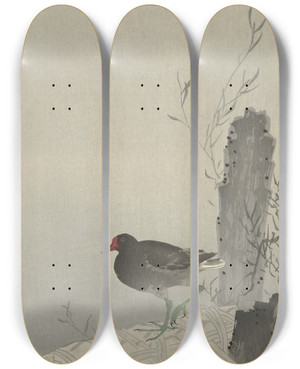 Triptych art skateboard deck of Ohara Koson Moorhen_2 by Ohara Koson (1877-1945)