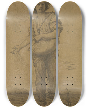 Triptych art skateboard deck of Eduard Von Steinle Sower Spring by Eduard Von Steinle (1810-1886)