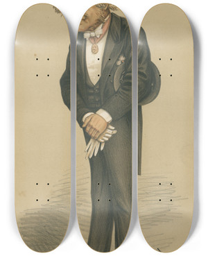 Triptych art skateboard deck of Leslie Matthew Ward Politicians Our Eastern Policy Sir Henry Creswicke Rawlinson 12 June 1873 by Leslie Matthew Ward (1851-1922)